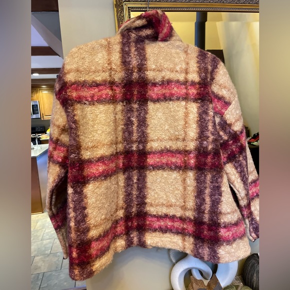 Knox Rose Burgundy Plaid Soft Sweater Overcoat- Size XS plaid Sherpa - Picture 4 of 5